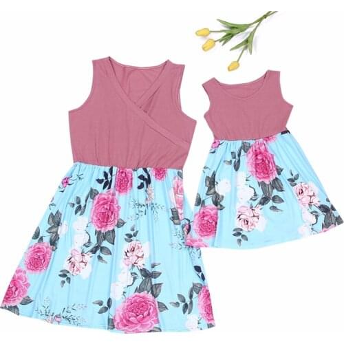 New 2019 Family Dress Mother and Daughter Matching Girls baby Outfits Clothes Sleevless Casual Dresses Sundress flower dress