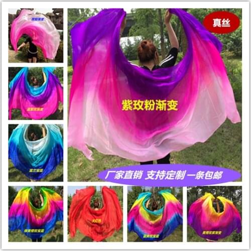 Wholesale cheap 100% real Silk Veils Shawls for Belly Dance 3 Gradient color Silk Hand Scarfs for Dancing Stage Performance
