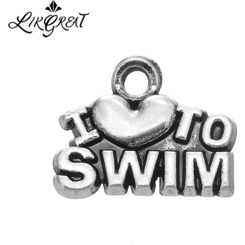 LIKGREAT I Love To Swim Letter Engraved Charm Pendant Fit DIY Bracelet Necklace Sport Series Handmade Jewelry Charm Findings