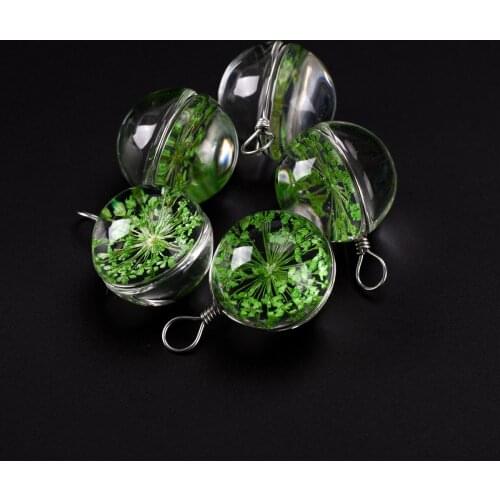 18# Iron Wire Natural Dried Flower with Glass Bead Crystal Glass Charms For DIY Necklace Jewelry Making Beads #IZ320