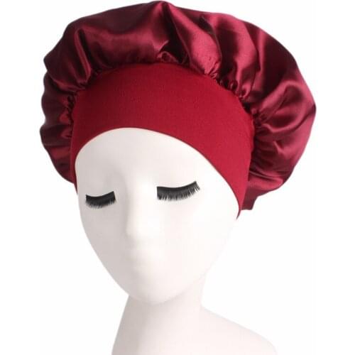 QCOOLJLY Solid Color Extra Large Satin Silky Bonnet Sleep Cap With Premium Elastic Band For Women Head Wraps