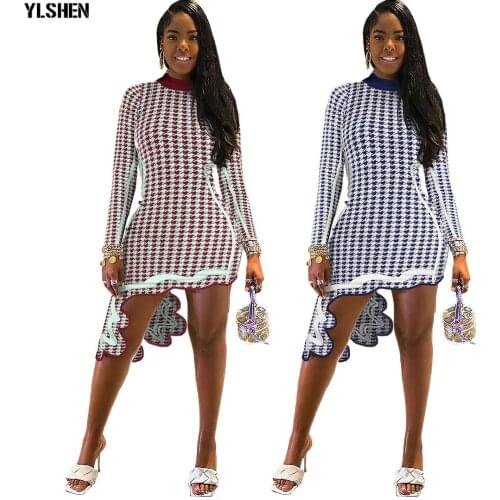 S-XL Irregular Grid Party Bodycon Dress African Dresses for Women Vetement Femme 2021 Fashion New Dashiki Robe Africain Femme