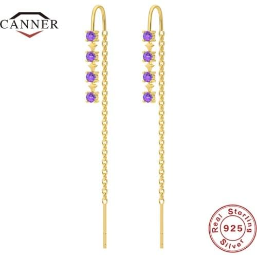 CANNER Colorful Zircon Tassel 925 Sterling Silver Chain Earrings for Women Piercing Ear Stud Earring Jewelry Pendientes Gift