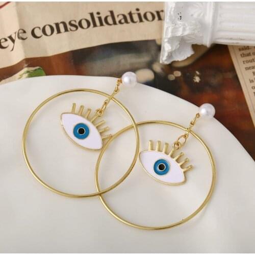 Kissme Unique Enamel Evil Eye Drop Earrings For Women Gold Color Hollow Round Heart Red Lip Earrings Fashion Jewelry Wholesale