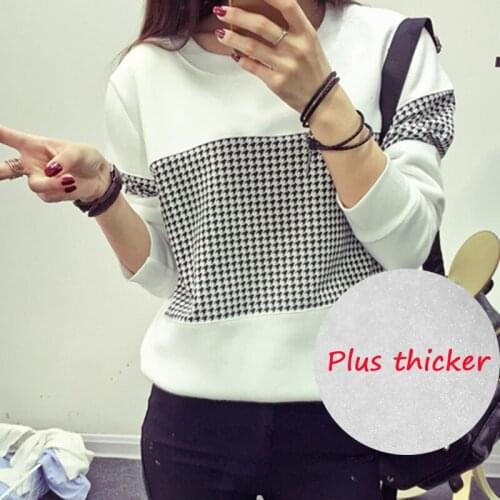 Fall and Winter New Style Women Fashion Houndstooth Pattern Patchwork Thicker Plus Velour Sweatshirt