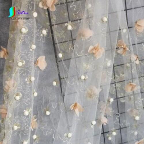 Chiffon Three-dimensional Field Snail Flowers Hand-embroidered Perspective Mesh DIY Wedding Dress Lace Fabric A0036M
