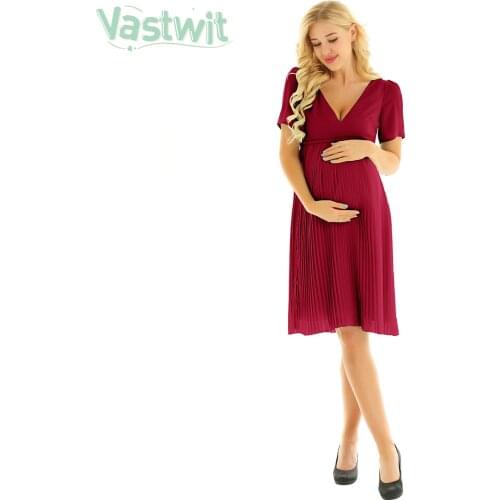 Maternity Chiffon Deep V Dresses Pregnant Women Wedding Pleated Dress Pregnancy Cocktail Party Dress Sexy Photo Shoot Clothing