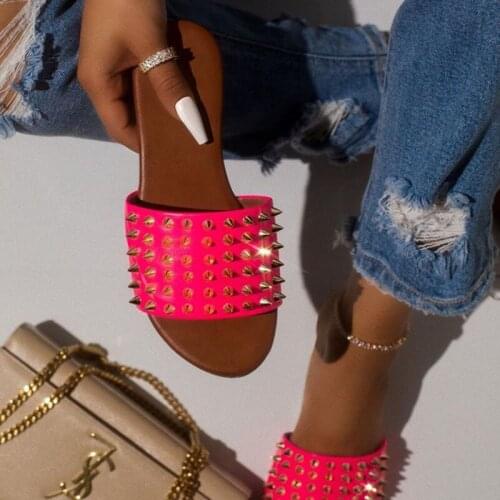 New Casual Womens Rivet Slides Shoes Sexy Flat Girls Snake Prints Comfort Summer Anti-Skid Slippers