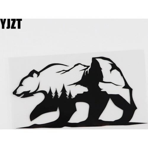 YJZT 14.5CMX7.6CM Fun Abstract Grizzly Bear Adventure Vinyl Car Sticker Black/Silver 8A-0144