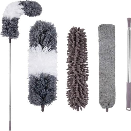 Microfiber Feather Duster Extendable Cobweb Duster Bendable Head , washable lightweight duster, used for cleaning ceiling fans