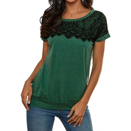 2021 New Summer Women Black T shirts Women Lace Patchwork Basic T-shirts Casual Tops Short Sleeve Office T shirts Tops Femme XL