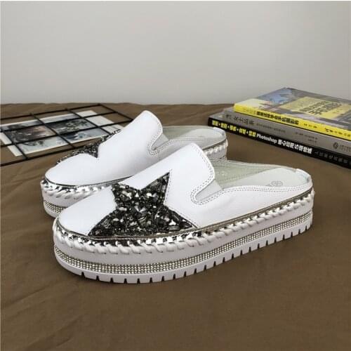 Genuine Leather Women Slippers Rubber-Soled Outdoor Slipper Flat Slippers Slip On Fashion Luxury Loafers zapatos de mujer туфли