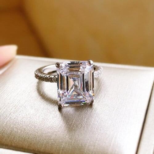 Luxury 925 Sterling Silver Women Engagement Emerald Cut Rings Simulated Diamond Wedding Silver Wide Ring Jewelry Gifts