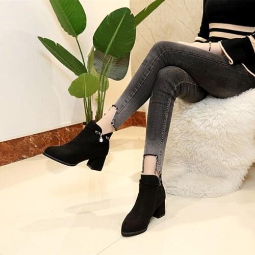 2020 winter Slip Metal decoration shoes warm plush Hot Sale Female boot boots ankle boots black botines mujer women Boots U11-96