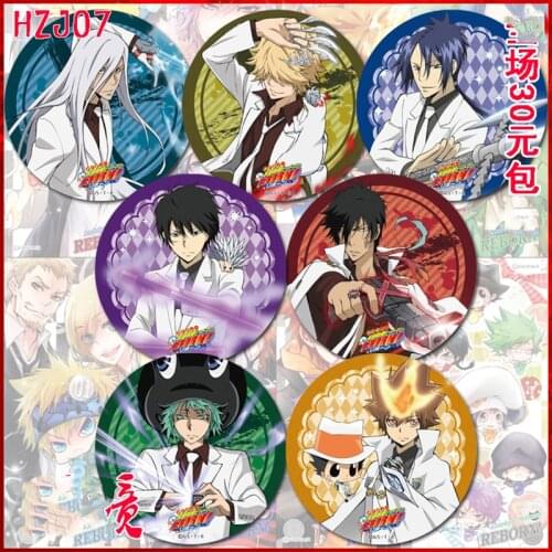 ZXFJXR 58MM Animation Badge HITMAN REBORN!Sawada Tsunayoshi Gokudera Hayato Yamamoto Takeshi Lambo Badge