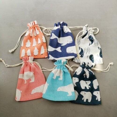 100pcs Whale Marine Life Fish Cotton Bag Drawstring Gift Bag Tote Bags for Women Storage Jewelry Display Pouch Small Cloth Bags