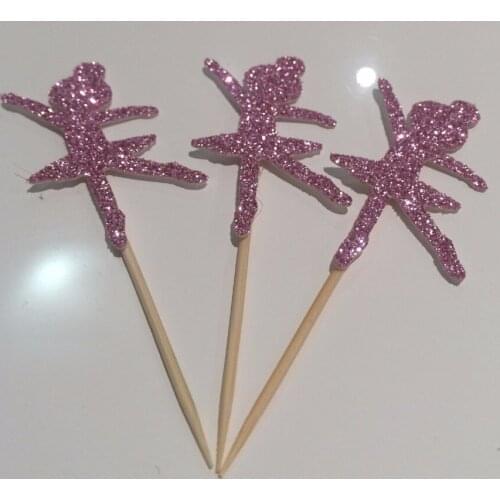 12pcs Sparkling ballerina cupcake toppers Birthday Cupcake Toppers Baby girl Shower Cupcake Toppers Food Picks Dance party ball