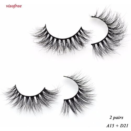 2pairs Visofree Mink Eyelashes 3D Mink Lashes Full Strip Lashes Criss-cross Handcrafted Cotton Band False Lashes A15 D21 Lash