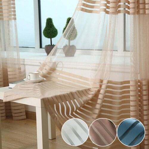 2021 1Pc 100*200cm Polyester Living Room Balcony Bedroom Hotel Modern Striped Window Tulle Voile Sheer Curtains Drape Decor