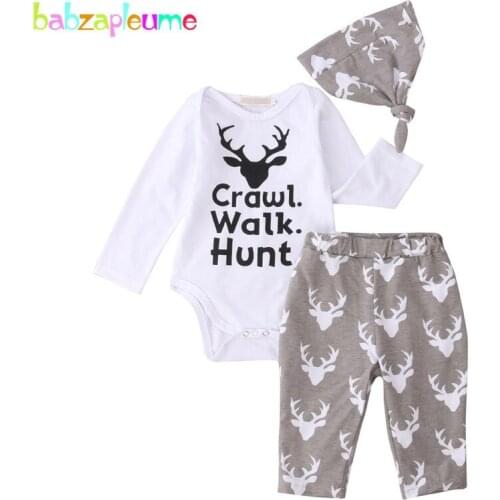 3PCS/Set Spring Baby Boys Clothes Girls Outfits Cartoon Print Romper+Pant+Hat Child suit Infant Boys Clothing Children sets A099