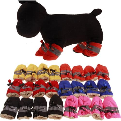 4Pcs Thick Warm Waterproof Winter Pet Dog Shoes Anti-slip Rain Snow Boots Footwear For Small Dogs Puppy Chihuahua Pet Paw Care