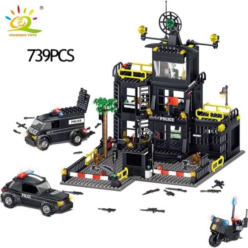 UKBOO 739PCS City SWAT Police Station Building Blocks Set Police Truck Car Policemen Figures Educational Brick Toy for Children