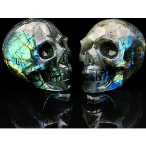 800g-1000g Natural Labradorite Quartz Skull Hand Carved Crystal Healing