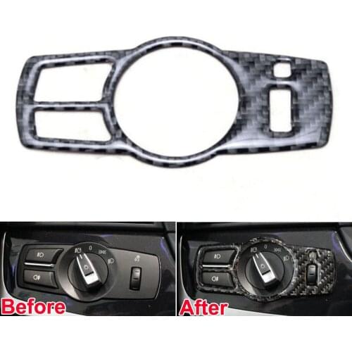 BBQ@FUKA Real Carbon Fiber Head Light Switch Button Cover Trim Sticker Fit For BMW 5 Series BMW GT