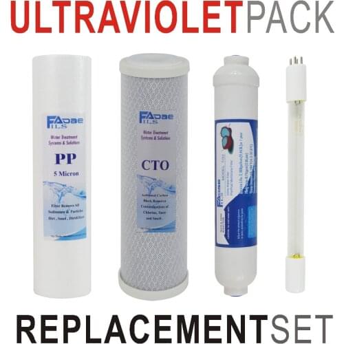 Four Stage Drinking Water System Replacement Set With Sdiment Filter 5micron, Carbon Block Filter,Post carbon filter ,6W UV lamp