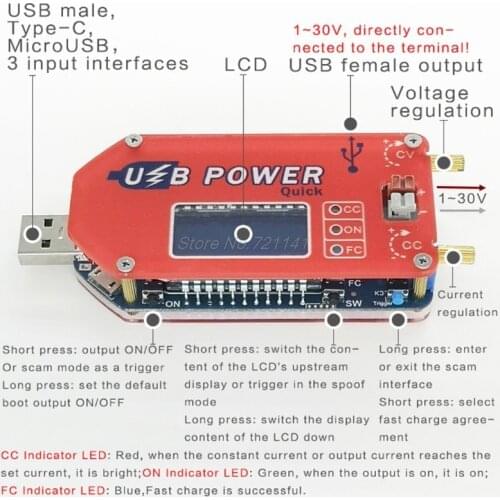 DC 1-30V 15W QC 2.0 3.0 FCP Quick Charge Laboratory Power Supply Regulador DP3A Digital Display USB Adjustable Power Module