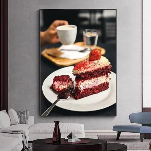 Dessert Strawberry Cake Decoration Painting Modern Kitchen Gourmet Poster Canvas Painting Wall Art Painting Cake Shop Restaurant