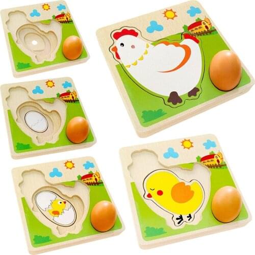 3D Wooden Multi-layer Puzzle Hen laying Eggs Chicken Growth Process Cartoon Jigsaw Early Educational Toys For Children Kids