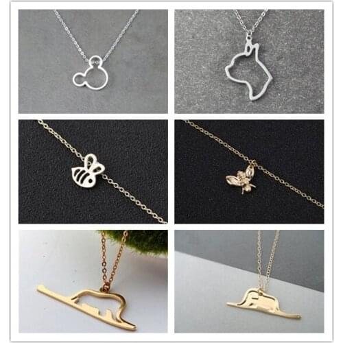 Mouse Dog Head Honey Bee Snake Elephant Elk Deer Sparrow Penguin Hedgehog Cat ET Alien Necklaces Bird Animal Pendant Jewelry