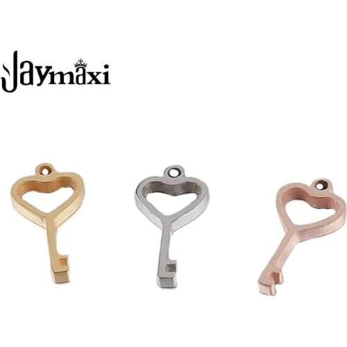 Jaymaxi Small Hollow Key Charms Stainless Steel Love Heart DIY Jewelry Findings Gold Color Rose Gold Color Pendant 20piece/lot