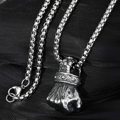 KIOOZOL Fist Pendant Necklace Stainless Steel Silver Color Solid Necklace For Men Handsome Style Jewelry 292 KO2
