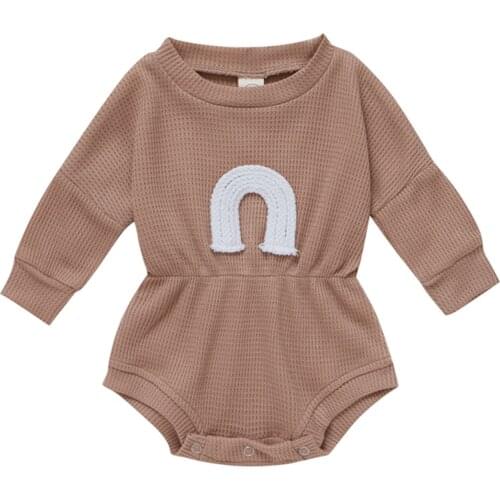 0-12M Baby Girls Sweet Style Romper, Infant Spring Autumn Round Collar Long Sleeve Casual Rainbow Jumpsuit