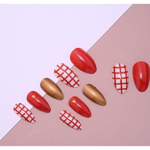 24Pcs Short Pointed False Nails For Design Artificial Fake Nails DIY Full Cover Tips Nails Accessories Fashion Manicure Sticker