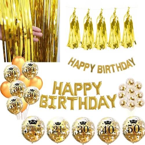 ZLJQ Gold 18/21st/30/40/50/60th Happy Birthday Bunting Banner Latex Confetti Balloons Birthday Party Decoration Adult Supplies 8