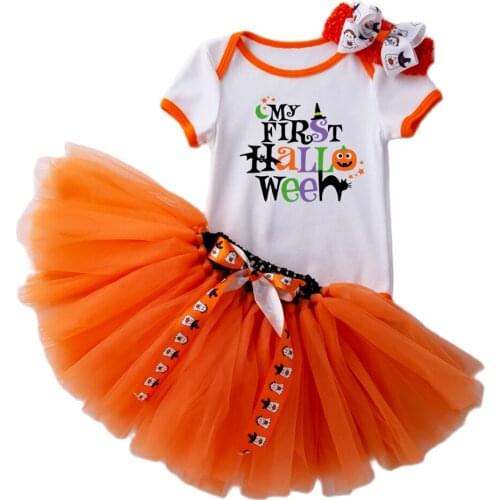 Baby Girls Summer Halloween Dress Costume Set Infant Orange Short Sleeve Bodysuit Tulle Dress Clothes Halloween Party Gown NB-3T