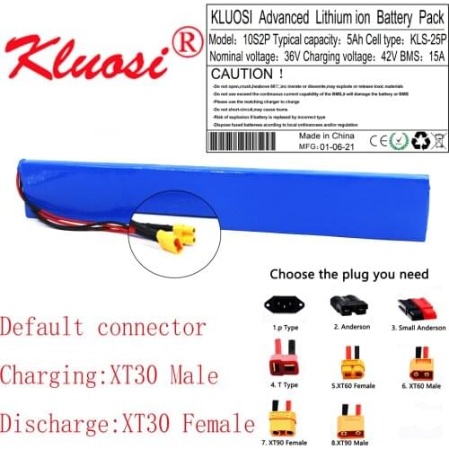 KLUOSI 36V 5Ah 10S2P 250W 450W 42V 18650 Lithium Battery Pack Built-in 15A BMS for M365 Pro Electric Scooter Extended Batteries