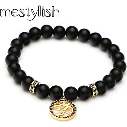 Mestylish Newest OM Charm Symbol Frosted Nature Stone Bead Bracelet Jewelry Fit Men and Women and Gift Especially Lovers