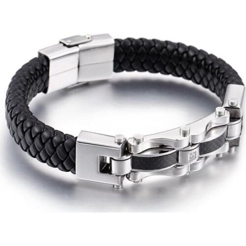 Fashion Fine Jewelry Men Genuine Leather Titanium Stainless Steel Bracelets Male Vintage Bracelet Personality Gifts Korean Style