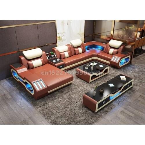 Muebles de la sala Modern living room sofa furniture with Led lighting u shaped sectional sofa