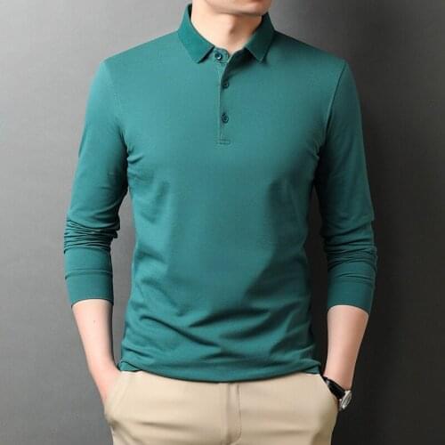 Brand 95% Cotton Basic Polo Shirt Men Autumn Breathable Mens Casual Collared Long Sleeve T-shirt Male Green Navy Black Polos