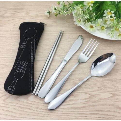 Stainless Steel Cutlery Set Dinnerware Sets Outdoor Portable Tableware Set with Cloth Bag Lunch Tools SN1077
