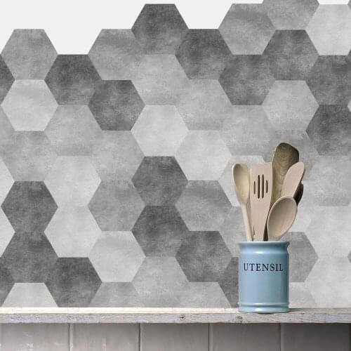 10 Pcs Hexagon Cement Waterproof Bathroom Floor Stickers,Peel Stick Self Adhesive Floor Tiles,Kitchen Living Room Decor Non-Slip