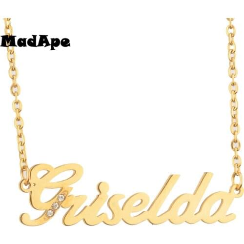 MadApe Gold Color "Griselda" Pendant Necklace Custom Women Name Necklace Stainless Steel Men Any Personalized Name Customized