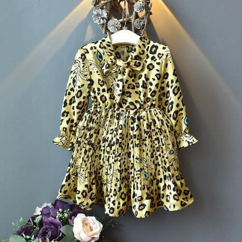 Girl Spring Autumn Dress,2019 Baby girls Fashion Cool Leopard Printed Long Sleeved Dresses,Kids Children Casual Wear Clothes
