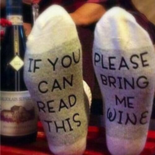 Casual Socks If You can read this Bring Me a Glass of Wine Humor Words Printed Women Mens gray, Black, red Socks New Fashion