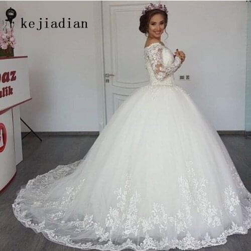 Luxury Elegant Ball Gown Wedding Dresses 2020 vestidos de novia Modest Long Sleeve Appliqued Tulle Bride Dress